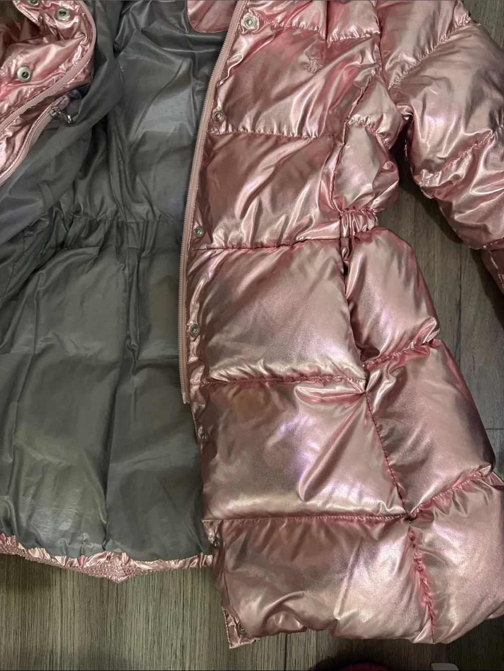 Polo by Ralph Lauren Girls' Shiny Rose Gold Puffer Coat with Hood